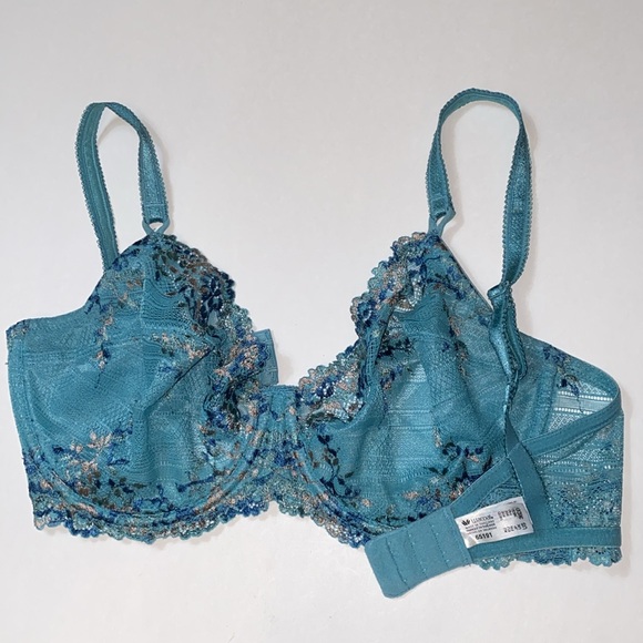 36E 36DD Wacoal Sling lift Teal Floral Embroider Underwire Bra 65191 Loop Straps - Picture 9 of 16